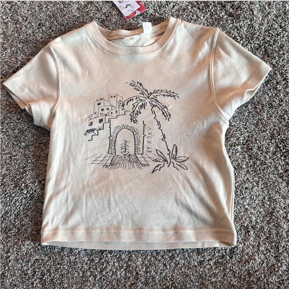 Roxy Cream Short Sleeve Baby Tee with Palm & Arch Sketch